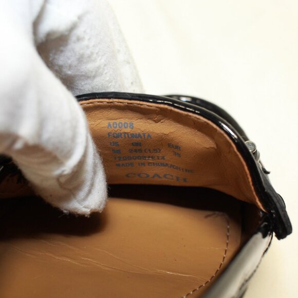 Coach Size 9 B Black Logo W Patent Leather Trim FORTUNATA Slip On Moc Toe Flats - Picture 7 of 11